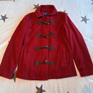The Gap Cranberry Red Brushed Wool Blend Coat Toggle Buttons Size Medium‎